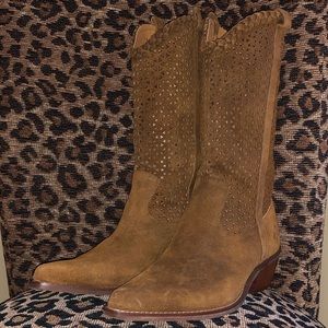 Patricia Nash Blair Perforated Suede Cowboy Boot, Tan